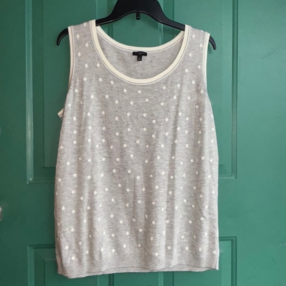 Talbots  Cotton/ Cashmere Gray Polka Dot  Sleeveless Sweater Sz 1X - Picture 1 of 7